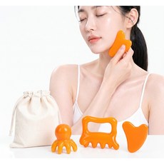 하미하미 문어 괄사 두피 얼굴 바디 마사지기 3종, 오렌지, 1세트