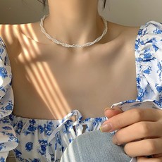 팬시온 진주 꼬임 두줄 초커 청순 데일리 레이어드 초커 목걸이 심플 포인트