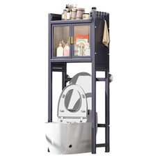 【品樂生活】極境鐵灰大容量雙開門洗衣機馬桶兩用架/洗衣機架/馬桶架/馬桶上架/冰箱架/脫水機架/帶門馬桶架/浴廁架/浴櫃, 鐵曜灰, 1個