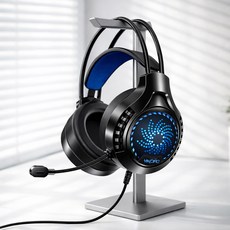 ROYAI ONE USB 7.1채널 RGB 서라운드 게이밍 헤드셋, Q7, 블랙