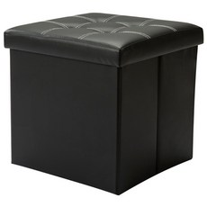 수납가능 화장대 수납스툴 의자 사각 가죽 레더스툴, 블랙, 1개