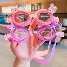 어린이 캐릭터 수영 고글 수경, 자주색 쿠로미 + 핑크 멜로디  2-8 세의 경우 제안, 1개