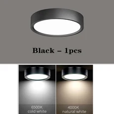 LED 천장 조명 5W 10W 24W 표면 탑재 통 거실 주방 220V 스포트라이트 패널, [01] Black - 1pcs, [03] 15W, [01] Cold white