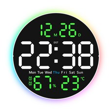 DFMEI 新款客廳掛鐘帶夜燈電子鐘多功能家用時鐘溫度溼度靜音鐘錶, 綠色:如圖