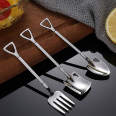 삽 디저트 포크 귀여운 디저트용 홈카페 스테인레스 디저트 스푼 스텐 티스푼 수저, 사각