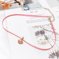 ZC212e 링 플래닛 팬던트 분홍 초커 목걸이 러블리 핑크 고리 행성 패브릭