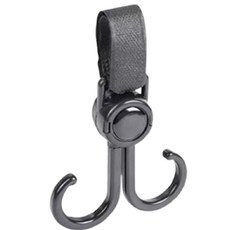 【Mommywant】多勾功能推車掛 旋轉掛勾 雙掛勾 萬用掛勾 嬰兒車掛勾 魔鬼氈掛勾 嬰兒寵物推車適用, 黑色, 1個