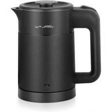 0.6L 소형 전기차 주전자 경량 20온스 이중벽 온수 보일러 스테인리스 스틸 자동 차단 120V 휴대용 여행용 전기 차와 커피 블랙, Black