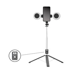 휴대폰 셀카봉170cm 롱레인지 무선 블루투스 LED 조명 올인원 삼각대 셀카봉, 블랙, 1개