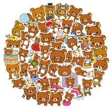 Kawaii 만화 곰 스티커 50피스 노트북 스티커 어린이 및 청소년용 비닐 방수 스티커 팩 스케이트보드 자전거 물병 하이드로 플라스크 폰 슈트케이스 Rilakkuma 431, Kawaii 만화 곰 스티커 50피스 노트북 스티커 어