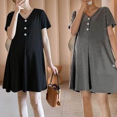 임산부원피스 브이넥 단추 루즈핏 반팔원피스 캐주얼 puu+06307YV