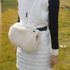 겨울 골프 핸드워머 힙색 핸드워머쌕 벨트 파우치 퍼 방한 손토시 허리가방, 1개, 아이보리