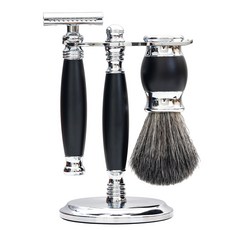 FREED 雙刃刮鬍刀豪華四件組禮盒 多色可選 刻字 男士生日禮物推薦, 1個, 極致黑,需要刻字(免費)