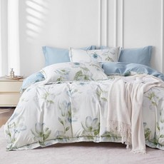 [ 634420 ] OAITE 이불 커버 세트 퀸 사이즈 플로럴 패턴 500수 울트라 소프트 100% 면 3피스 지퍼 잠금 및 코너 타이가 있는 통기성, [ 634420 ] OAITE 이불 커버 세트 퀸 사이