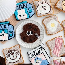 컵받침 펀치니들 DIY 만들기 키트 초보자 취미 패키지 수제 컵받침 집콕취미 초보자 만들기 패키지 자수 dew+955ym, 1개, 계란토스트