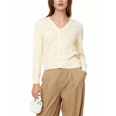 LEO'S VASE 여성용 카디건 스웨터 - 경량 가디건 여성용 버튼업 스웨터 부드럽고 통기성이 좋은 니트 크리미 XL