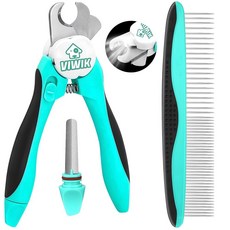 VIWIK 개 네일 트리머 LED 라이트 포함 전기 2단 저소음 애완동물 발톱 그라인더 반려동물 애호가를 위한 선물용 패키지, Black+Aqua