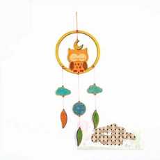 手工DIY捕夢網風鈴材料包 森系創意DIY 幼兒園教室室內裝飾清新風鈴, 貓頭鷹款（材質包）不含顏料, 1個