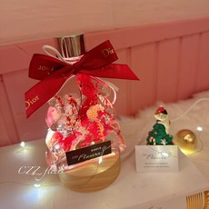 CZZ fleurs 聖誕樹乾燥花擺飾 節慶裝飾永生花藝 質感木底座, 經典聖誕紅