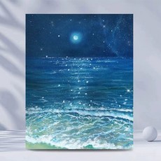 명화 유화 그리기 세트 캔버스 별과 바다 디지털 풍경 DIY 색칠 페인팅 키트 YG1184 별과 바다, 색상붓액세서리, 40x50cm 내프레임