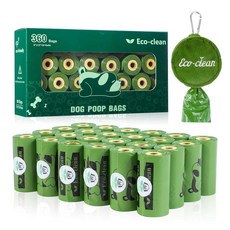ECO-CLEAN 강아지 배변 봉투 3개 왼쪽 표시기 포함 - 360개 매우 두꺼운 누출 방지 반려동물 쓰레기 봉투 디스펜서 1개 포함 무향, 표시기가 있는 그린