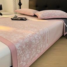 新款提花涼感冰絲涼席床單墊可機洗水洗夏天夏涼空調軟席子床笠款, 祕境生活-灰【床笠款】,120x200涼蓆+枕套一隻