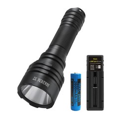 XT LED 후레쉬 1단 단일모드 장거리 사냥용 전술 군인 소방관 휴대용 써치라이트 손전등, 1세트, 풀세트(본체+2600배터리+충전기)