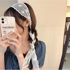 레이스 스카프 리본 커치프 시스루 머리 두건 2p