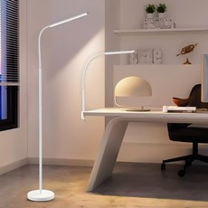 Flyaiku LED 거실 스탠드조명 스탠드&클램프식 겸용 높이조절 독서등 3색모드 밝기조절 눈보호 12W, 흰색
