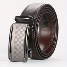비즈니스 남성용 자동 버클 소가죽 벨트 래칫 드레스 벨트 가죽 소가죽 남성용 벨트, 03 120cm-47.3inch, 01 브라운