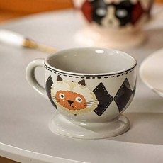 嗨購 陶瓷杯 卡通動物 高顏值 北歐風 早餐 牛奶杯 咖啡杯 帶手柄, 暹羅,101-200ml, 1個