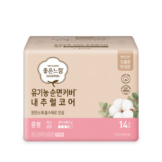 좋은느낌 내추럴코어 유기농 순면커버 내추럴 코어 울트라슬림 날개형 생리대, 14개입, 7개