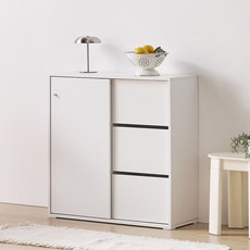 퍼니하우스 미니멀 E0 슬림 다용도 미닫이 수납장 800 3단 서랍, 화이트