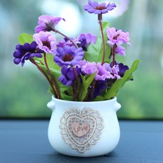 仿真陶瓷盆栽汽車擺件 車載香薰裝飾品, 1個, 紫色雛菊花白瓶:如圖