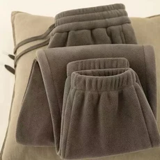 두꺼운 플리스 남성용 겨울 스포츠 바지 양면 플러피 스웨트팬츠 캐주얼 루즈핏 폴리에스터 섬유 따뜻한, 03 밝은 갈색, 01 라지