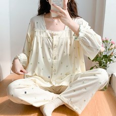 순면 100% 자수 거즈 임산부 잠옷 여봄 산후조리복 여름 얇은 산후임신 수유실내복