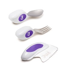 doddl 人體工學嬰幼兒學習餐具三件組, 藍莓紫, 1個