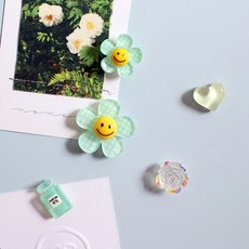 스마일체크꽃 5P set 냉장고 현관문 인테리어 사무실 자석 작지만 강력한 귀여운 마그넷, 3.그린 5pcs 세트 자석