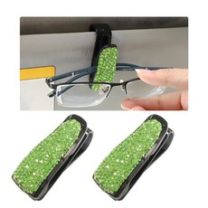 WEVDN 자동차 선바이저 여성용 클립 패션 홀더 선글라스 2개 행거 블링 안경 여아용, 연한 녹색.