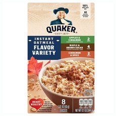QUAKER 桂格 即食燕麥片 綜合口味 蘋果肉桂 2入 + 楓糖布朗糖 4入 + 肉桂香料 2入, 1個, 344g