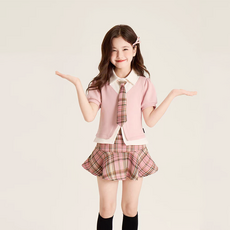 해피델리 재니 핑크 프레피 체크 투피스