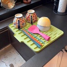 예삐스토어 주방 식기 건조 실리콘 매트 싱크대 컵 그릇 설거지 건조패드, 그린, 1개