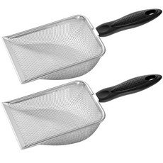 고양이 쓰레기 특종 튼튼한 청소기 코너 삽 스테인리스 스틸 메쉬 청소하기 쉬운 파충류 테라리움 모래 폐기물 해변 삽(블랙), 2 pcs