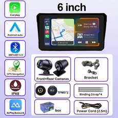 6/6.86/7 인치 휴대용 GPS 네비게이션 오토바이 방수 디스플레이 모토 무선 Carplay 안드로이드 자동 DVR, 04 6 Screen-DVR-TPMS