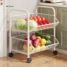 주방 다용도 다층형 바닥 거치형 야채 보관대 마늘 양파 바구니 과일 트레이 향신료 정리 카트, 03 흰색 2단 대형 - 바퀴 포함