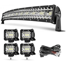 55.9cm(22인치) 곡선형 LED 조명 바 키트 390W 스팟 플러드 콤보 드라이빙 라이트 바 및 60W LED 작업 조명 포드 픽업 트럭 오프로드 지프 SUV ATV, 55.9cm(22인치) 곡선형 LED 조명 바 키트,