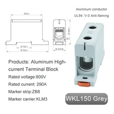 알루미늄 배전 블록 케이블 커넥터 Din 레일 터미널 박스 WKL 50/95/150/240 mm² WKL50/WKL95/WKL150/W, 07 WKL150 gray