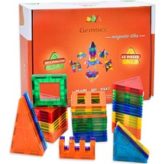 Gemmicc 58 PCS 미니 마그네틱 타일 금속 보관함이 있는 여행용 자석 제작 장난감 남학생용 감각 몬테소리, 63 PCS