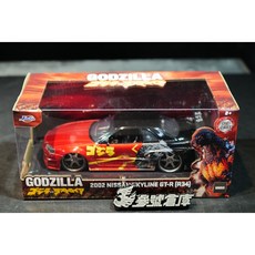 參號倉庫 JADA TOYS 1/24 2002 Nissan GT-R R34 紅蓮 哥吉拉 紀念款 Diecast, 1個