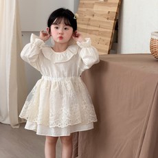 라라앤아이 유아 초등 저학년 봄 가을 하객룩 레이스 로맨틱 프릴 원피스